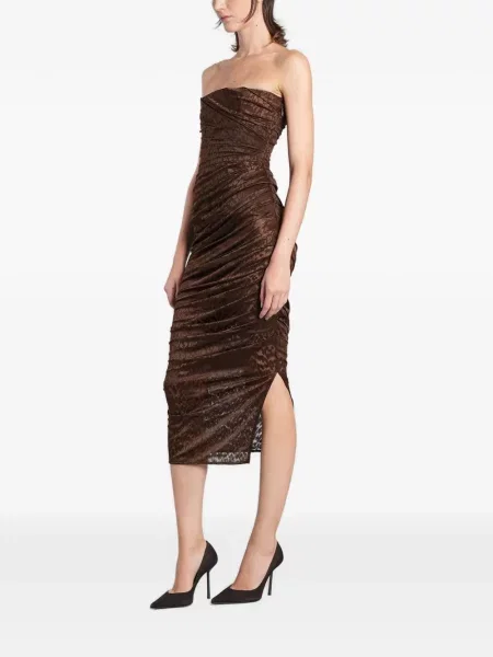 Rochie midi Alex Perry cu volane cu imprimeu animal print maro