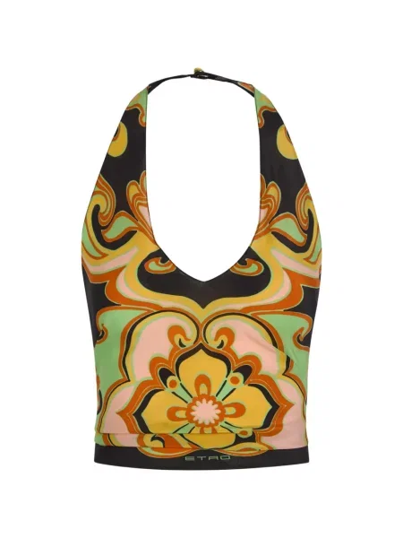 Top Etro cu model floral cu imagine cu gât halter negru