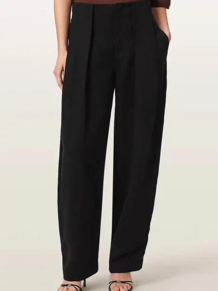 AllSaints pantaloni wide leg pentru femei cu amestec de in PHI negru
