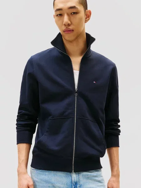 Махровая спортивная кофта Tommy Hilfiger с воротником стойка синяя