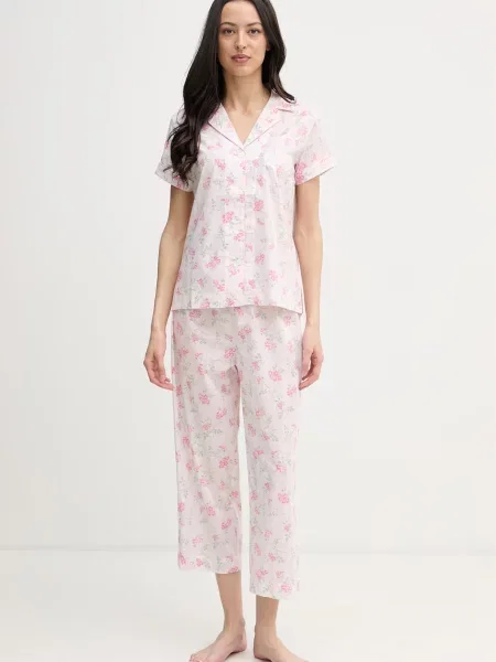 Lauren Ralph Lauren dvoudílné pyžamo s bavlnou růžové