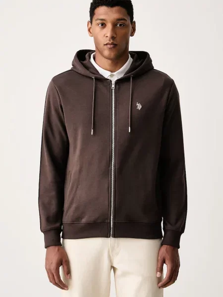 U.S. Polo Assn. hanorac cu și glugă pentru bărbați cu DHM Interlock Zip maro