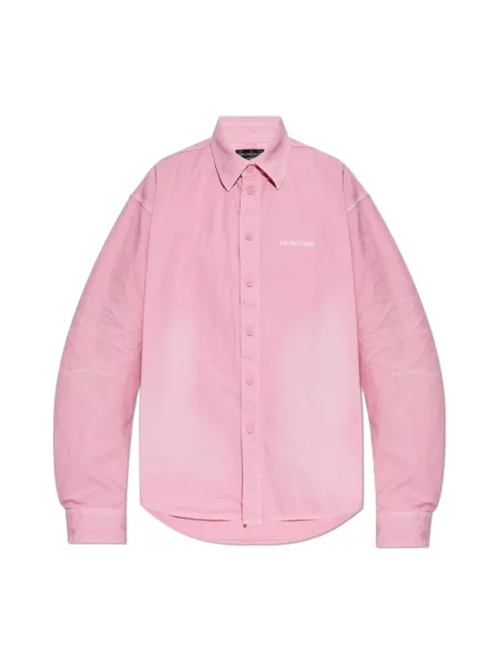 Lniana koszula Balenciaga z logo różowa