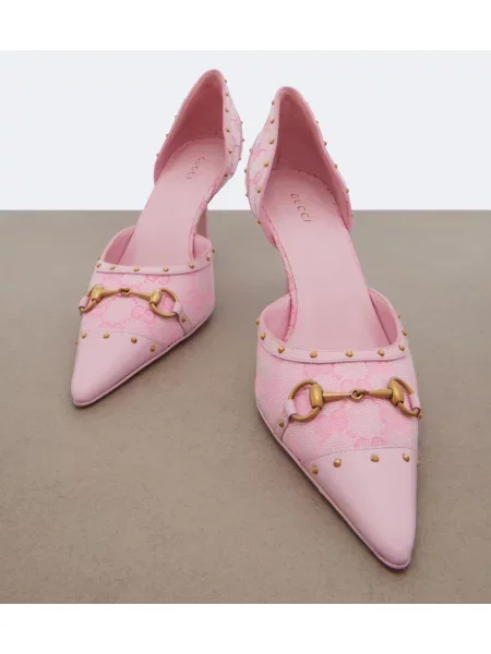 Pantofi cu toc Gucci din canvas roz
