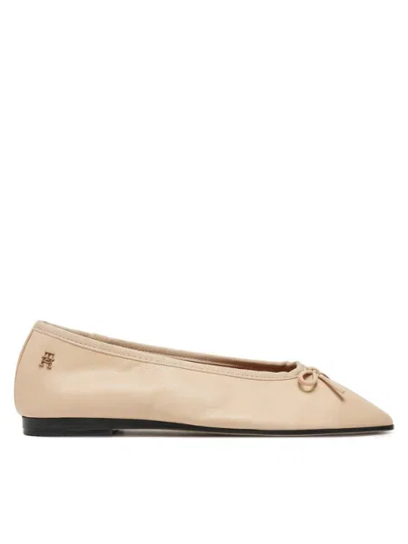 Tommy Hilfiger Балеринки Soft Leather Ballerina Bow Розов бежово