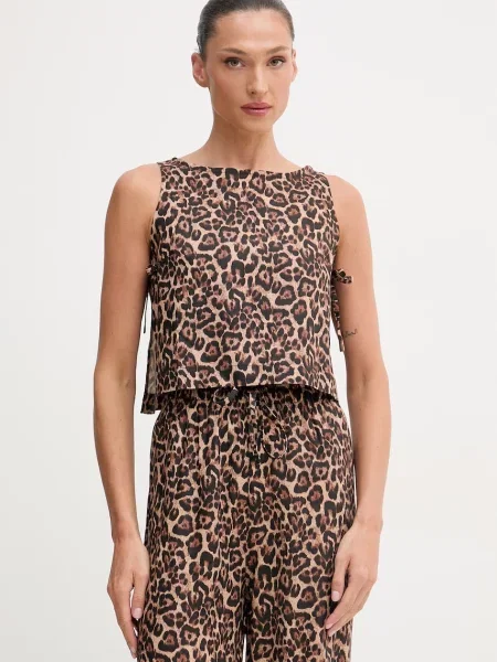 Lniany top Paramidonna brązowy