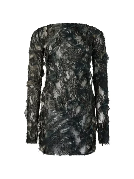 Rochie mini Roberto Cavalli cu pene din dantelă negru