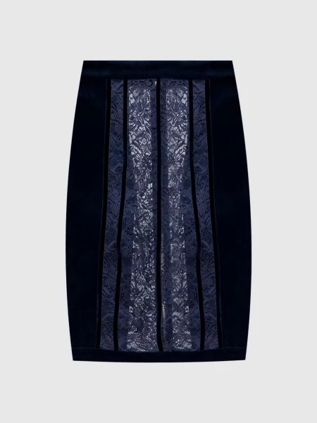 Оксамитова спідниця міні з мереживом Balmain синя