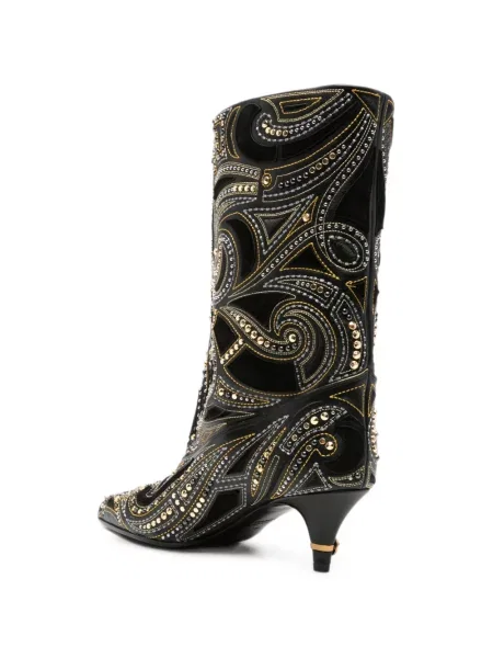 Cizme scurte Versace din piele cu tepi negru