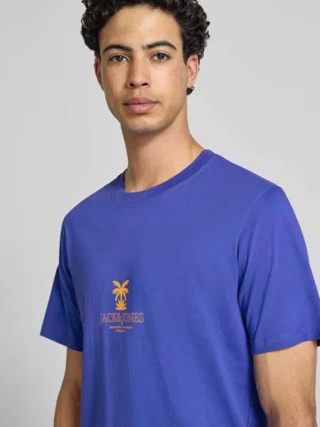 T-shirt o kroju regular fit z nadruk z logo model Eres' Jack & Jones niebieska