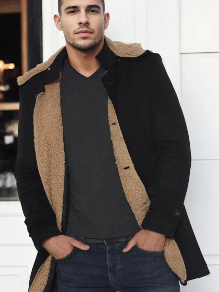 Palton Dewberry din piele de căprioară negru