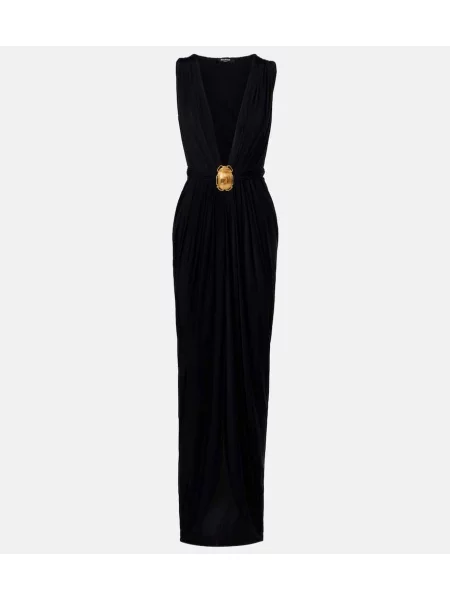 Rochie maxi Balmain din jerseu de costum negru