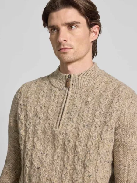 Sweter z dzianiny z prążkowanymi wykończeniami Fynch-hatton beżowy