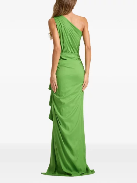 Rochie maxi Tadashi Shoji cu volane cu un umăr gol verde