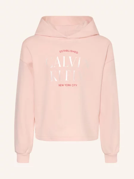 Calvin Klein Mikina S Kapucí světle růžová / krémová červená