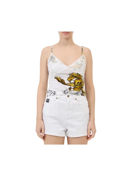 Wielobarwność top dżinsowy Versace Jeans Couture z siateczką biały