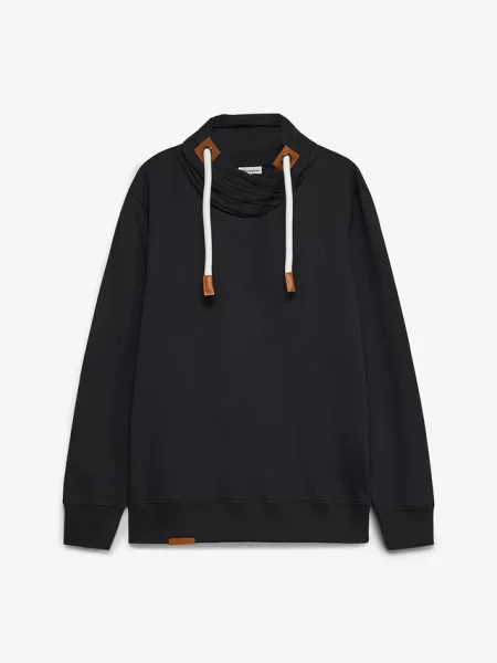 Bluza z szalowym kołnierzem z detalami z imitacji skóry czarna