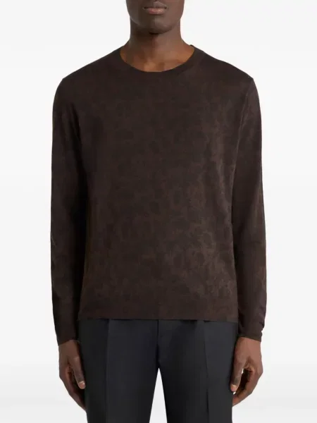 Pulover Etro de lână cu model floral maro