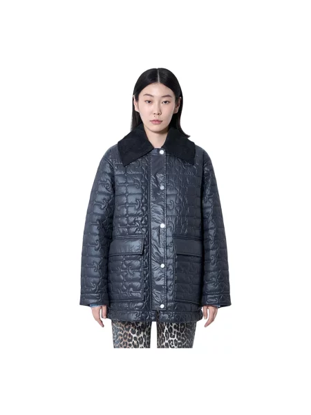 Pikowana kurtka puchowa Ganni do kolan czarna