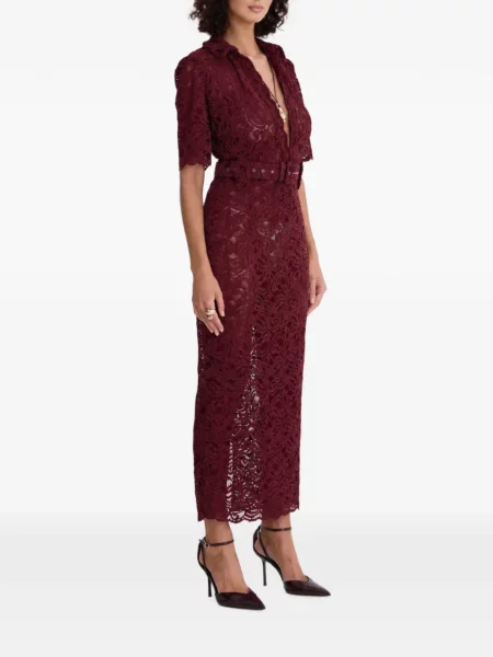 Cu centură rochie midi Moos Studio din dantelă roșu