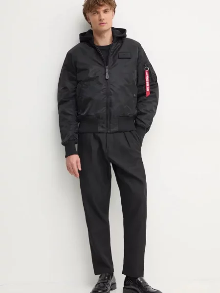 Bunda Alpha Industries s potlačou s kapucňou čierna