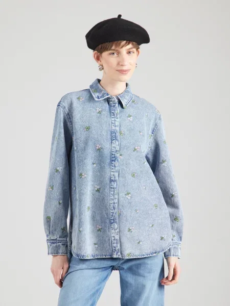 ONLY Blúzka ONLVERA denim / zelená / rosé / šedobiela modrá