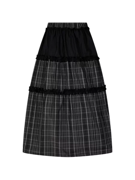 Fustă Tomboy în carouri cu volane negru