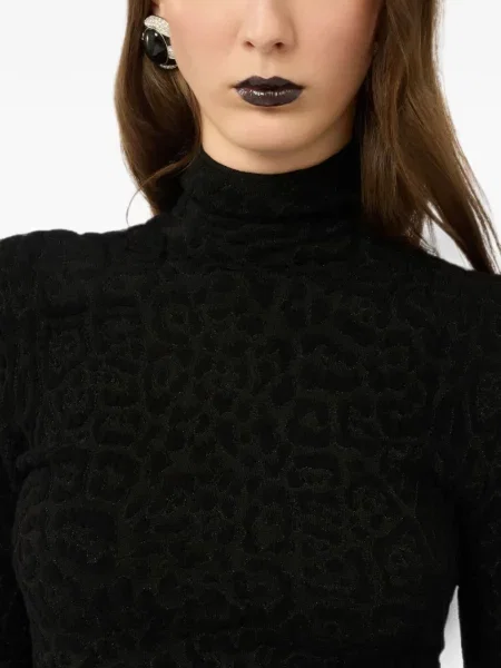 Tricou Roberto Cavalli cu model leopard din jacard negru