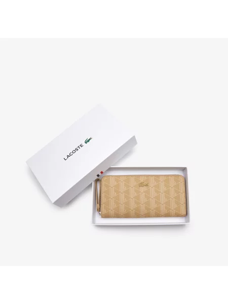 Lacoste Portfel Z Nadrukiem Monogramu Zapinany Na beżowy