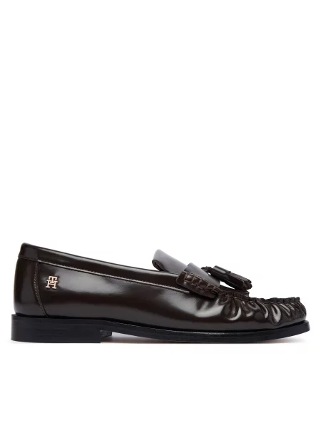 Mocasini Tommy Hilfiger Tassel Abrasivato închis maro