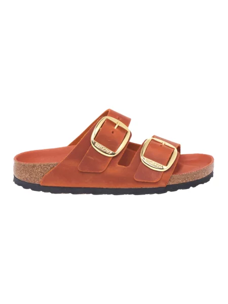 Birkenstock klapki na płaskim skórzane pomarańczowe