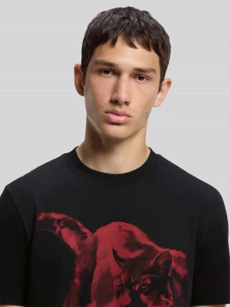 T-shirt o kroju regular fit z czystej bawełny model Daffilo' Hugo czarna