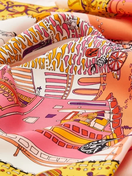 Pantaloni Ferragamo de mătase cu imagine galben