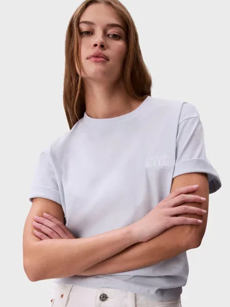 Графічний футболка Calvin Klein Jeans блакитна