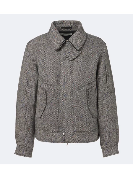 Geacă Dries Van Noten de lână în carouri gri