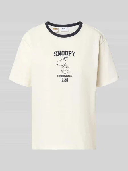 T-shirt z nadrukiem z motywem i okrągłym dekoltem Jake*s Casual biała