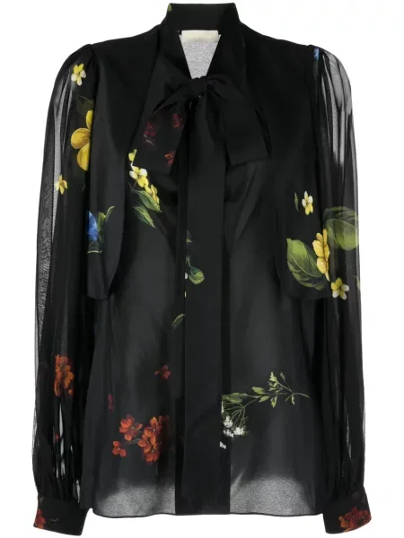 Cămașă Elie Saab de mătase cu model floral cu imagine negru