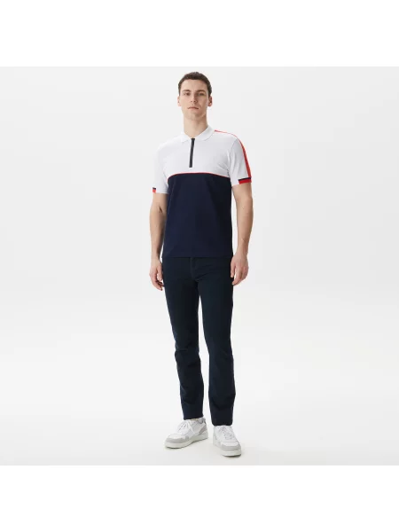 Lacoste Koszulka Polo Z Blokadą Koloru Regular Fit Granatowa biały