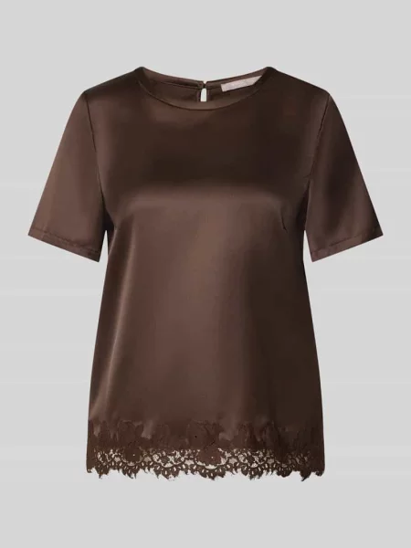 Bluzka o kroju regular fit z satyny z obszyciem koronką Christian Berg Woman Selection
