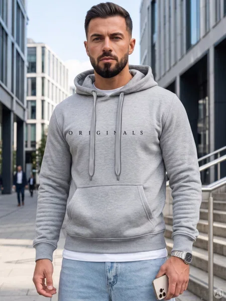 Bluza z kapturem z nadrukiem ORIGINALS jasnoszara Dstreet