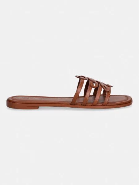 Papuci tip mules Tommy Hilfiger din piele fără toc cu vârf deschis maro