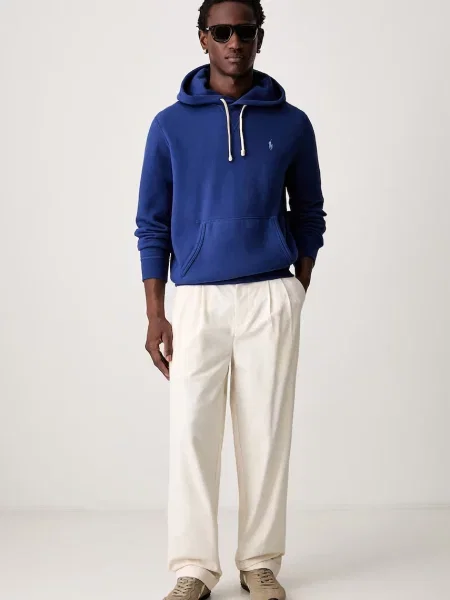Polo Ralph Lauren bluza z kapturem z bawełną niebieska