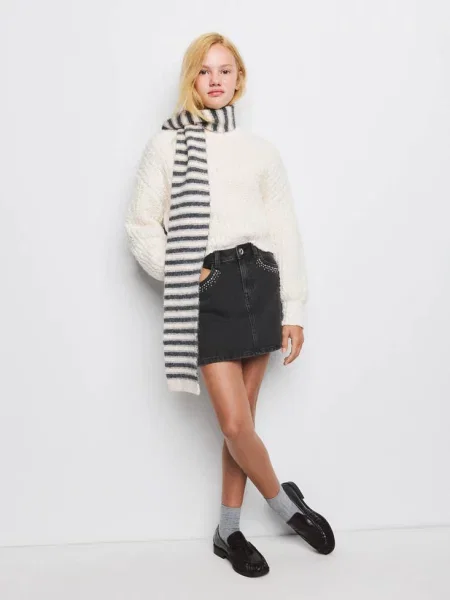 Jeansowa spódnica ze zdobieniami black denim Dzieci 8 MANGO KIDS czarna