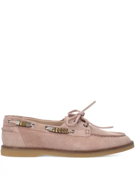 Pantofi loafer Pinko cu șireturi din piele de căprioară roz