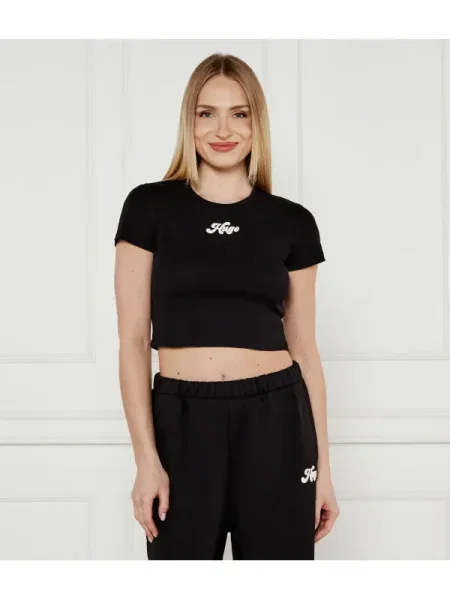 HUGO Póló | Cropped Fit fekete