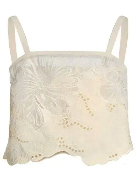 Top Elie Saab cu model floral din dantelă alb