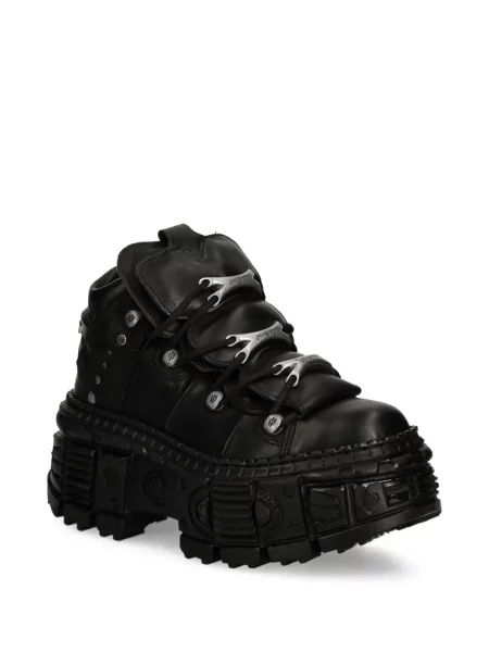 Sneakerși New Rock cu șireturi cu platformă din dantelă negru
