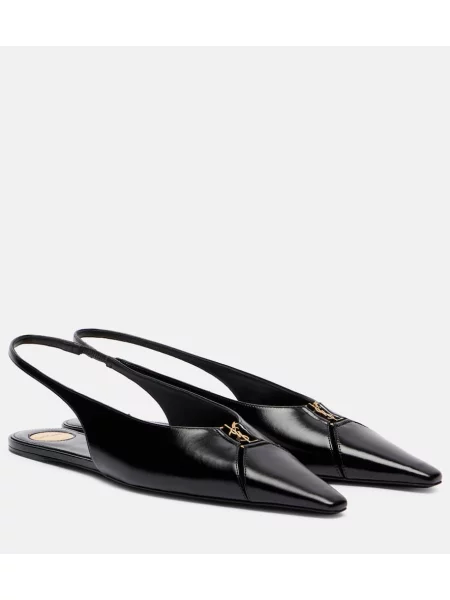 Balerini Saint Laurent din piele slingback negru