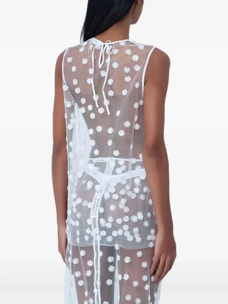 Top Cecilie Bahnsen cu model floral transparente alb