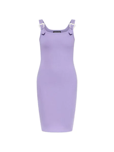 Дънкова рокля Versace Jeans Couture с катарама виолетово